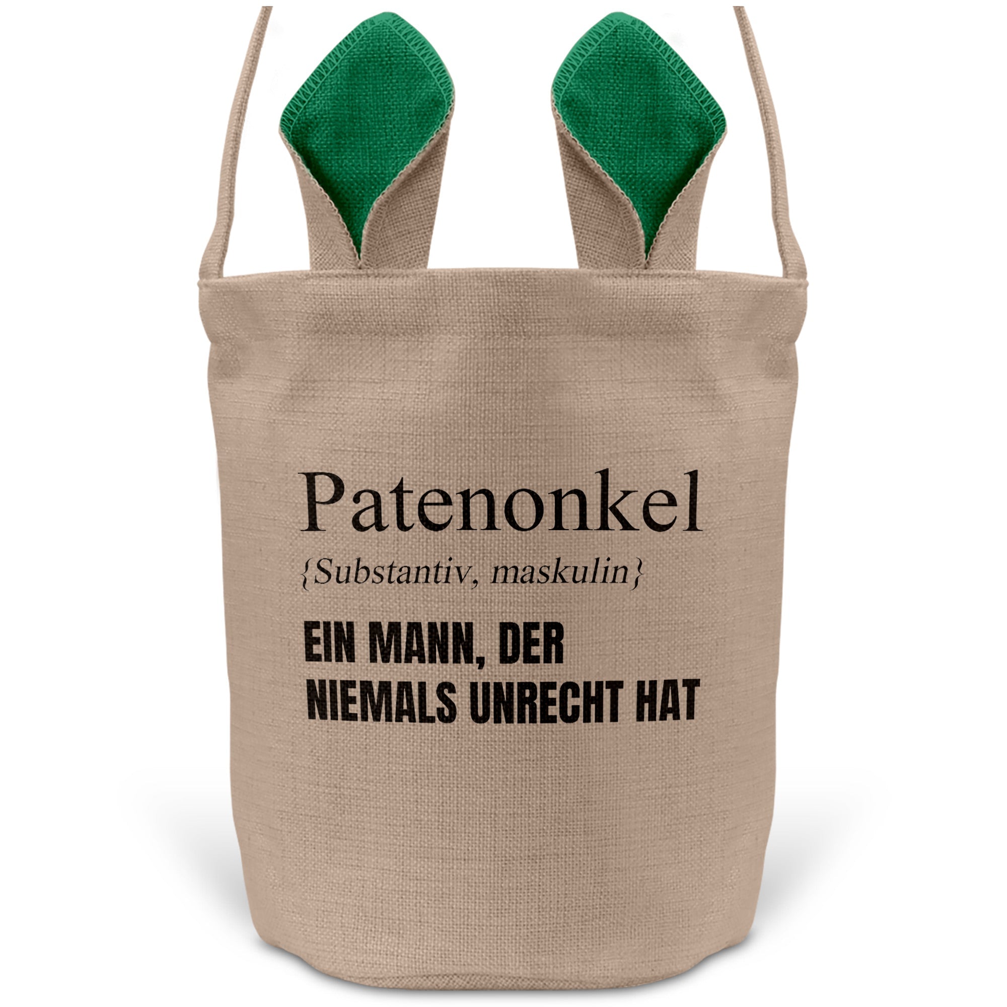 22Feels® Patenonkel Pate Osterkorb mit Henkel Ostergeschenk Tragetasche Ostern Deko Osternest Körbchen Hasenohren (Beige/Grün)-Ostern Tragetasche-22Feels