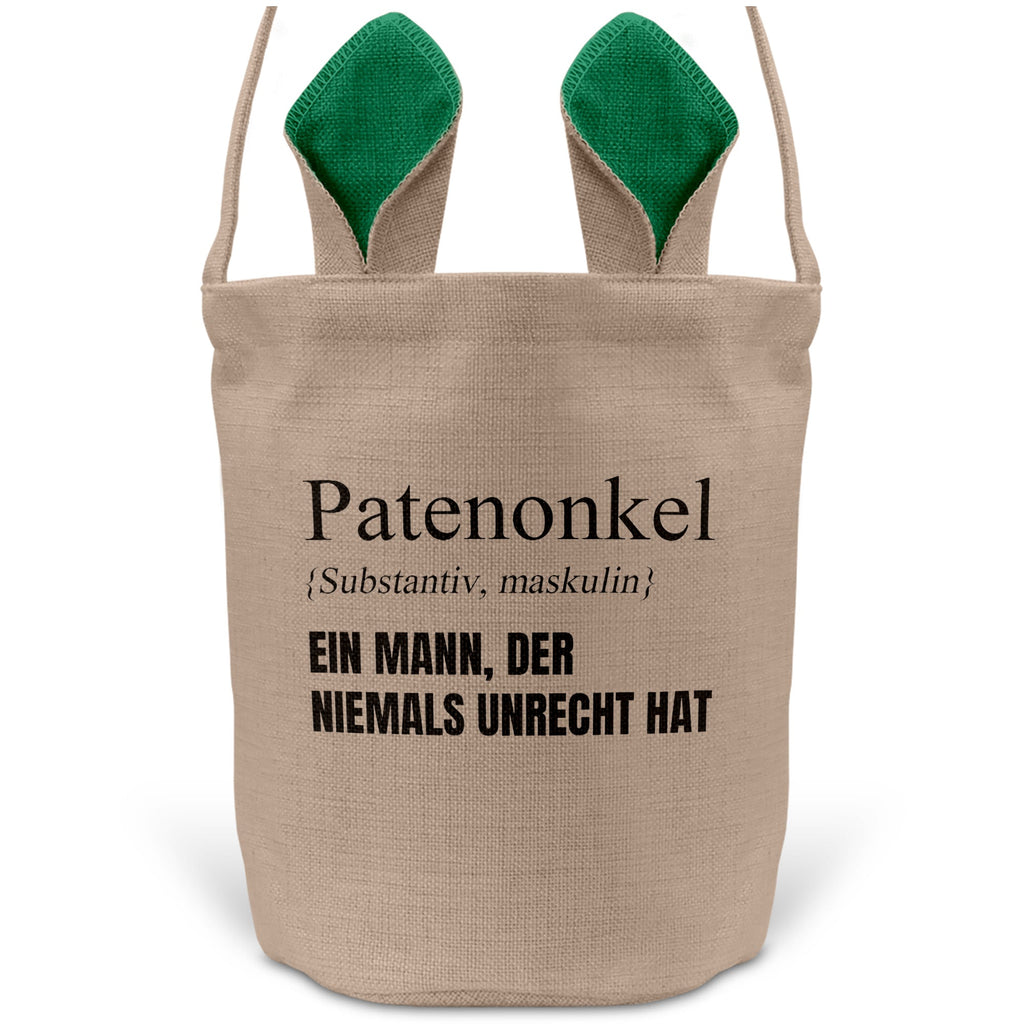 22Feels® Patenonkel Pate Osterkorb mit Henkel Ostergeschenk Tragetasche Ostern Deko Osternest Körbchen Hasenohren (Beige/Grün)-Ostern Tragetasche-22Feels