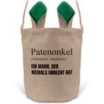 22Feels® Patenonkel Pate Osterkorb mit Henkel Ostergeschenk Tragetasche Ostern Deko Osternest Körbchen Hasenohren (Beige/Grün)-Ostern Tragetasche-22Feels