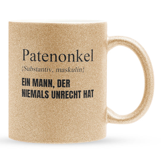 22Feels® Patenonkel Geschenk - Glitzertasse mit Spruch (Gold, 320ml)-Glitzertasse Gold 320ml-22Feels