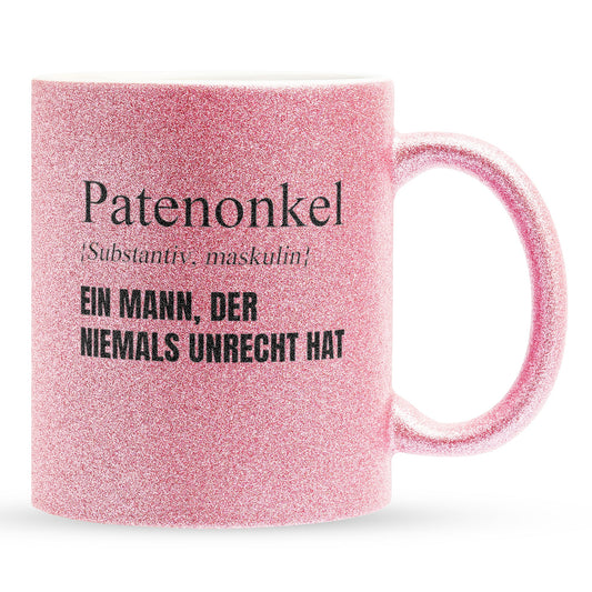 22Feels® Patenonkel Geschenk - Glitzertasse mit Spruch (Pink, 320ml)-Glitzertasse Pink 320ml-22Feels