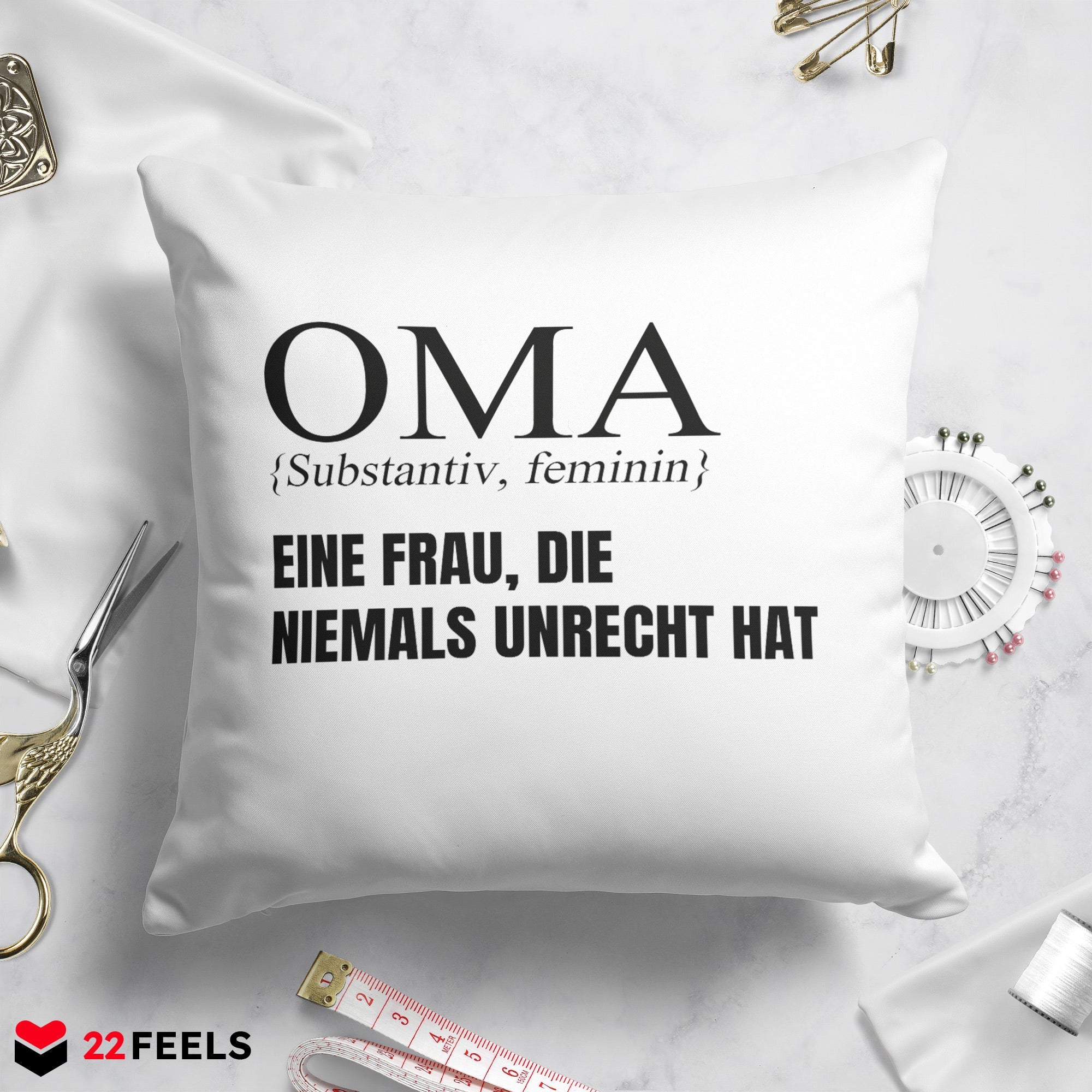 22Feels® Oma Geschenk - Kissen mit Spruch (Weiss 40x40cm)-Kissen Weiss 40x40-22Feels