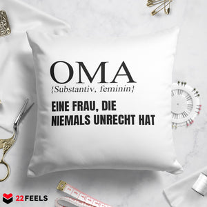 22Feels® Oma Geschenk - Kissen mit Spruch (Weiss 40x40cm)-Kissen Weiss 40x40-22Feels