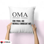 22Feels® Oma Geschenk - Kissen mit Spruch (Weiss 40x40cm)-Kissen Weiss 40x40-22Feels