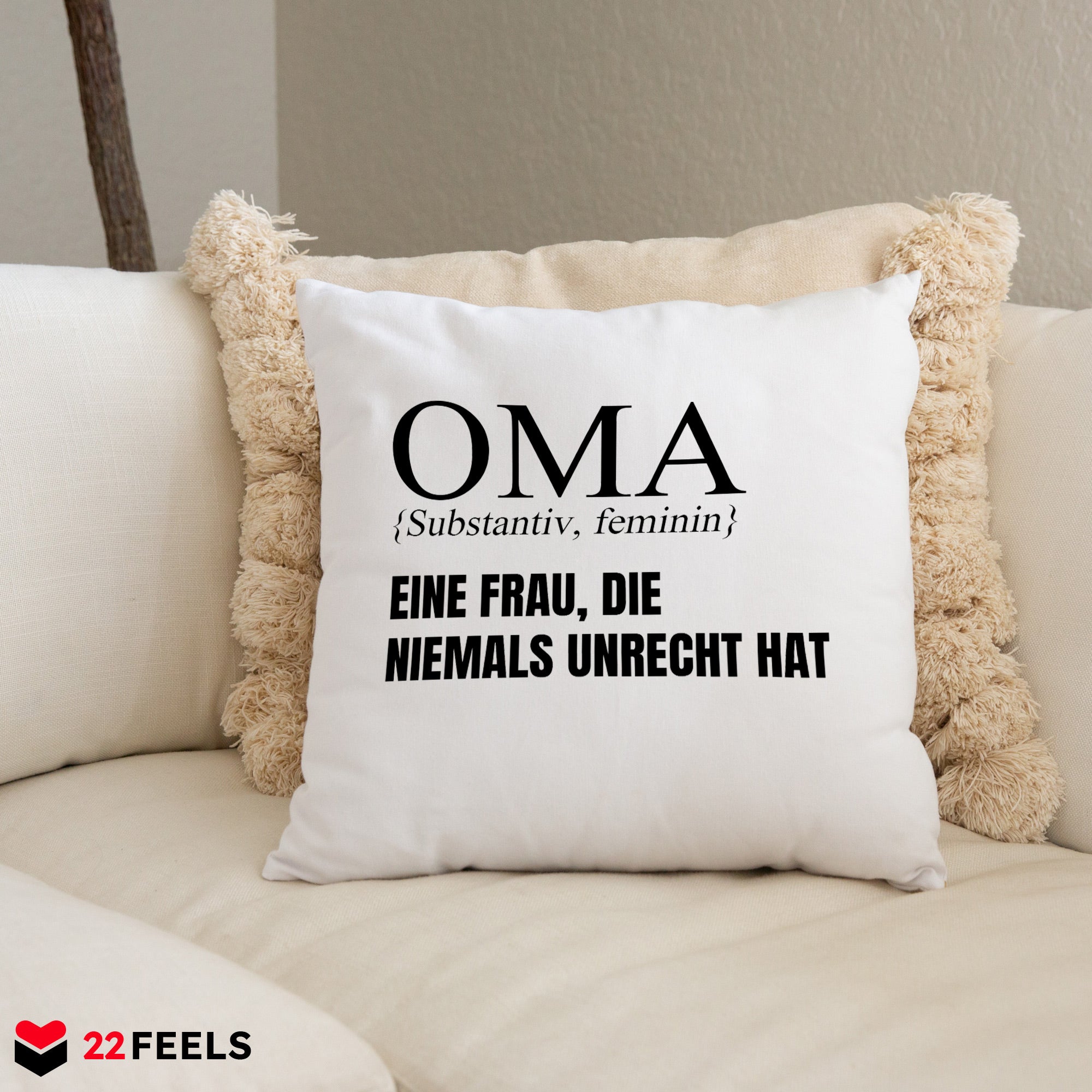 22Feels® Oma Geschenk - Kissen mit Spruch (Weiss 40x40cm)-Kissen Weiss 40x40-22Feels