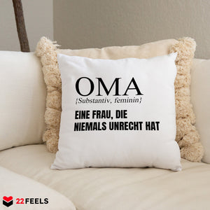 22Feels® Oma Geschenk - Kissen mit Spruch (Weiss 40x40cm)-Kissen Weiss 40x40-22Feels