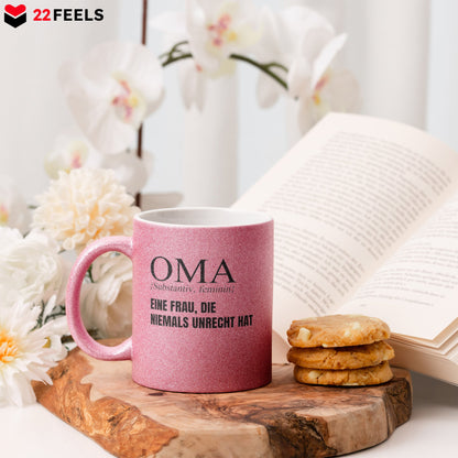 22Feels® Oma Geschenk - Glitzertasse mit Spruch (Pink, 320ml)-Glitzertasse Pink 320ml-22Feels