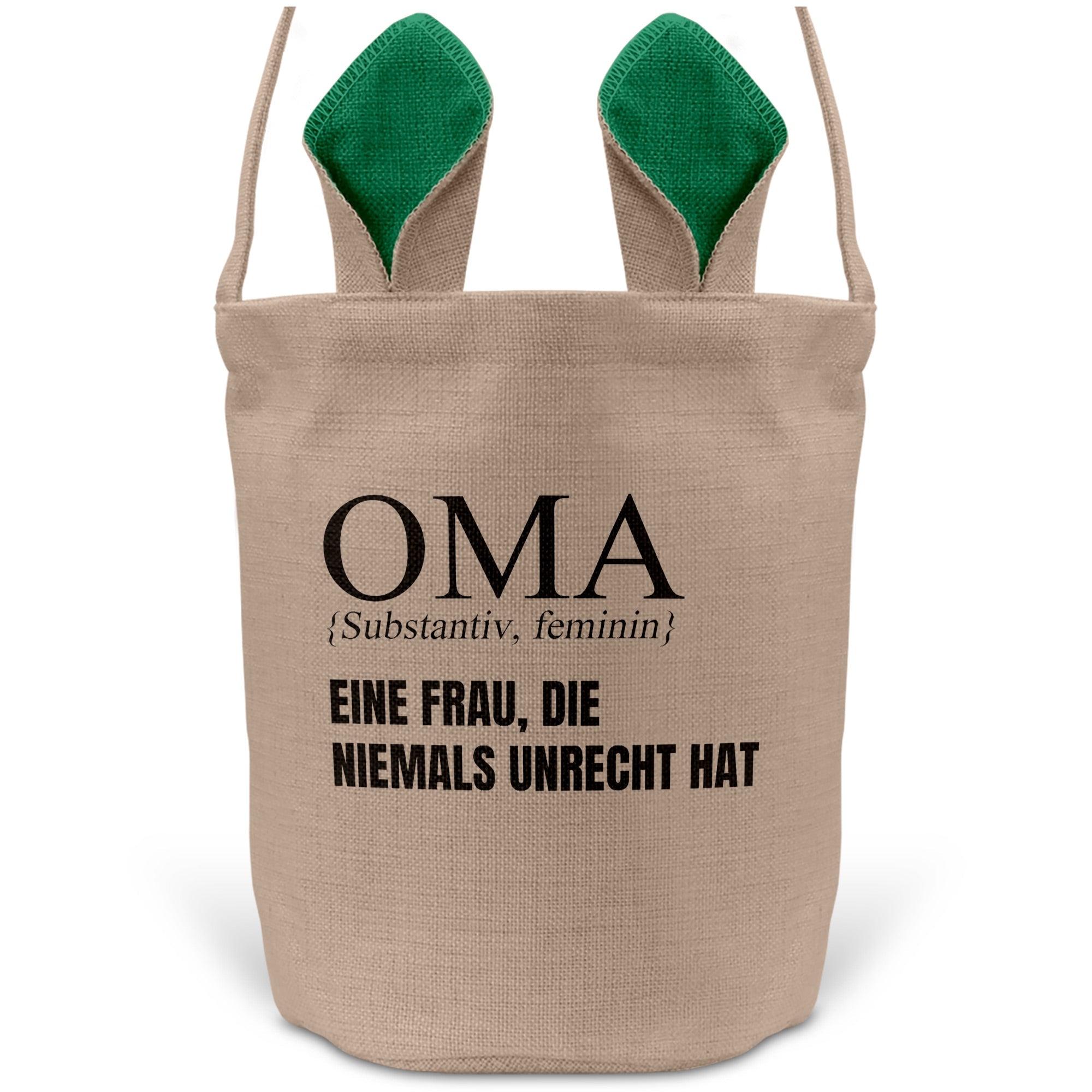 22Feels® Oma Grossmutter Osterkorb mit Henkel Ostergeschenk Tragetasche Ostern Deko Osternest Körbchen Hasenohren (Beige/Grün)-Ostern Tragetasche-22Feels