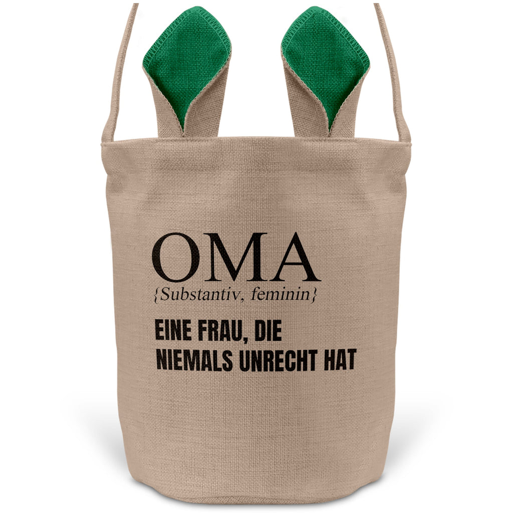 22Feels® Oma Grossmutter Osterkorb mit Henkel Ostergeschenk Tragetasche Ostern Deko Osternest Körbchen Hasenohren (Beige/Grün)-Ostern Tragetasche-22Feels