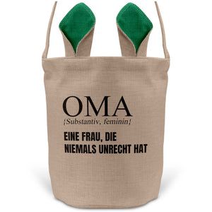 22Feels® Oma Grossmutter Osterkorb mit Henkel Ostergeschenk Tragetasche Ostern Deko Osternest Körbchen Hasenohren (Beige/Grün)-Ostern Tragetasche-22Feels