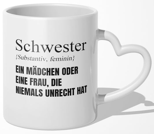22Feels® Schwester Geschenk - Tasse mit Spruch (Herzhenkel, Weiss, 320ml)-Tasse Weiss Herzhenkel 320ml-22Feels