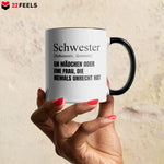 22Feels® Schwester Geschenk - Tasse mit Spruch (Weiss-Schwarz, 320ml)-TwoTone Tasse Weiss-Schwarz 320ml-22Feels