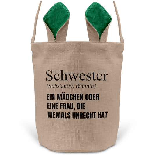 22Feels® Schwester Geschwister Osterkorb mit Henkel Ostergeschenk Tragetasche Ostern Deko Osternest Körbchen Hasenohren (Beige/Grün)-Ostern Tragetasche-22Feels