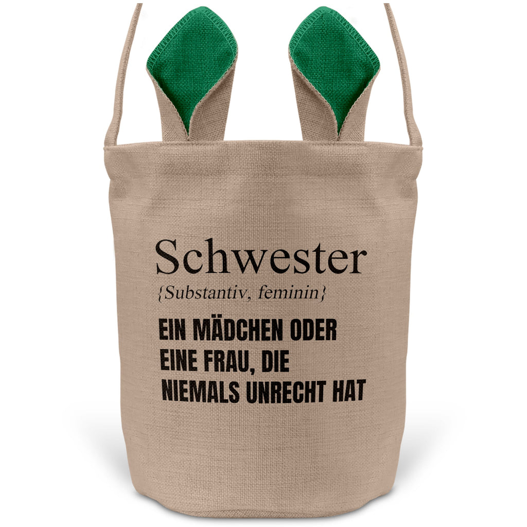 22Feels® Schwester Geschwister Osterkorb mit Henkel Ostergeschenk Tragetasche Ostern Deko Osternest Körbchen Hasenohren (Beige/Grün)-Ostern Tragetasche-22Feels