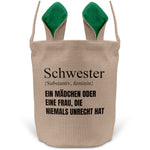 22Feels® Schwester Geschwister Osterkorb mit Henkel Ostergeschenk Tragetasche Ostern Deko Osternest Körbchen Hasenohren (Beige/Grün)-Ostern Tragetasche-22Feels