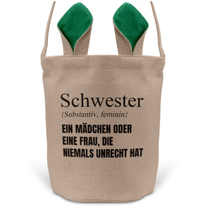 22Feels® Schwester Geschwister Osterkorb mit Henkel Ostergeschenk Tragetasche Ostern Deko Osternest Körbchen Hasenohren (Beige/Grün)-Ostern Tragetasche-22Feels