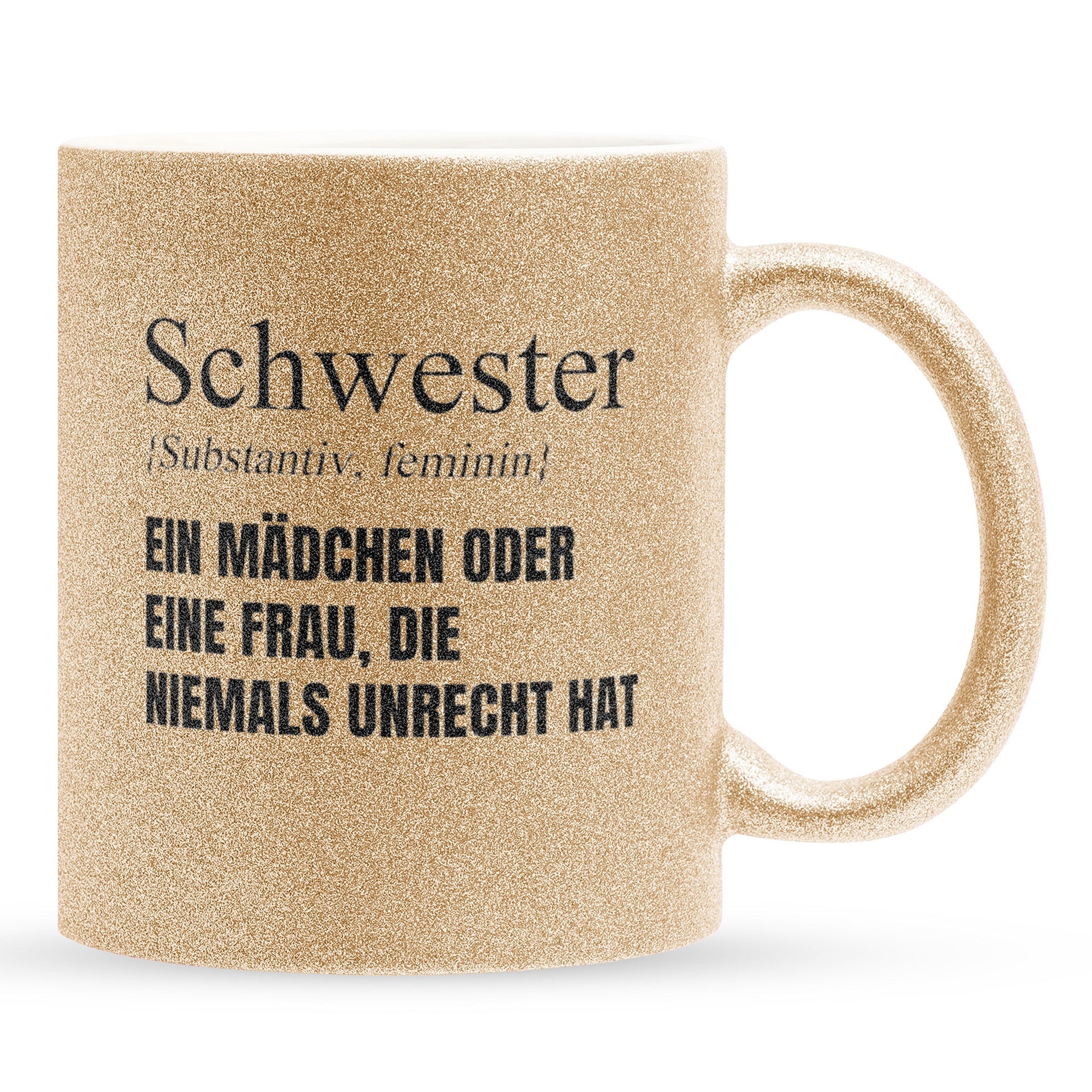 22Feels® Schwester Geschenk - Glitzertasse mit Spruch (Gold, 320ml)-Glitzertasse Gold 320ml-22Feels