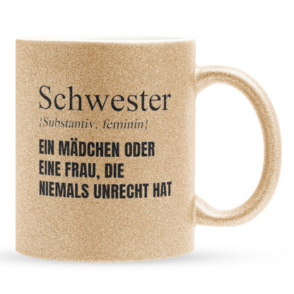 22Feels® Schwester Geschenk - Glitzertasse mit Spruch (Gold, 320ml)-Glitzertasse Gold 320ml-22Feels