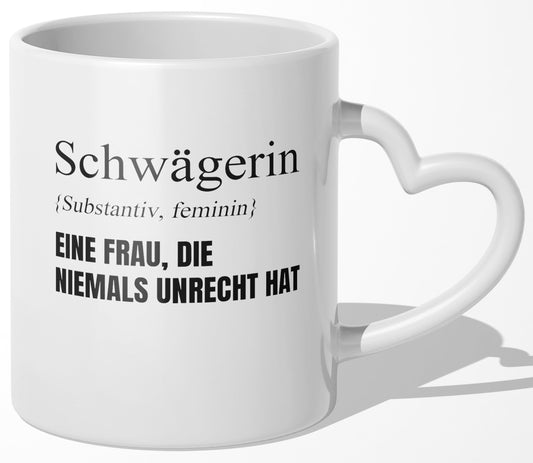 22Feels® Schwägerin Geschenk - Tasse mit Spruch (Herzhenkel, Weiss, 320ml)-Tasse Weiss Herzhenkel 320ml-22Feels