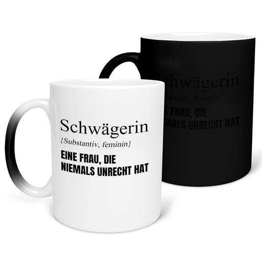 22Feels® Schwägerin Geschenk - Zaubertasse mit Spruch (Matt-Schwarz und Weiss, 320ml)-Farbwechsel Tasse Matt 320ml-22Feels