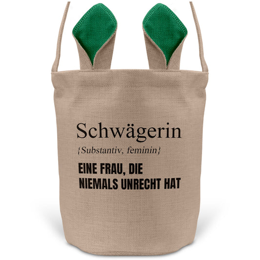 22Feels® Schwägerin Osterkorb mit Henkel Ostergeschenk Tragetasche Ostern Deko Osternest Körbchen Hasenohren (Beige/Grün)-Ostern Tragetasche-22Feels