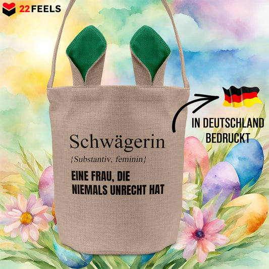 22Feels® Schwägerin Osterkorb mit Henkel Ostergeschenk Tragetasche Ostern Deko Osternest Körbchen Hasenohren (Beige/Grün)-Ostern Tragetasche-22Feels