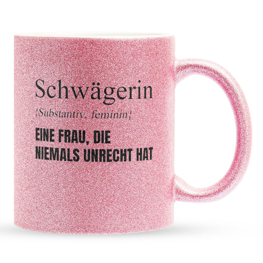 22Feels® Schwägerin Geschenk - Glitzertasse mit Spruch (Pink, 320ml)-Glitzertasse Pink 320ml-22Feels