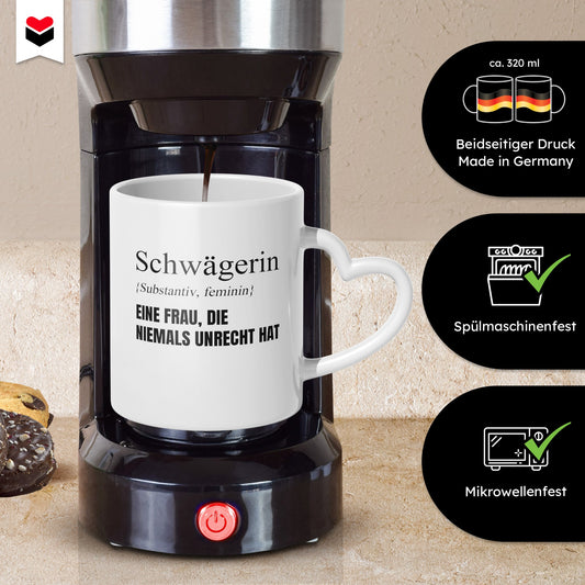 22Feels® Schwägerin Geschenk - Tasse mit Spruch (Herzhenkel, Weiss, 320ml)-Tasse Weiss Herzhenkel 320ml-22Feels
