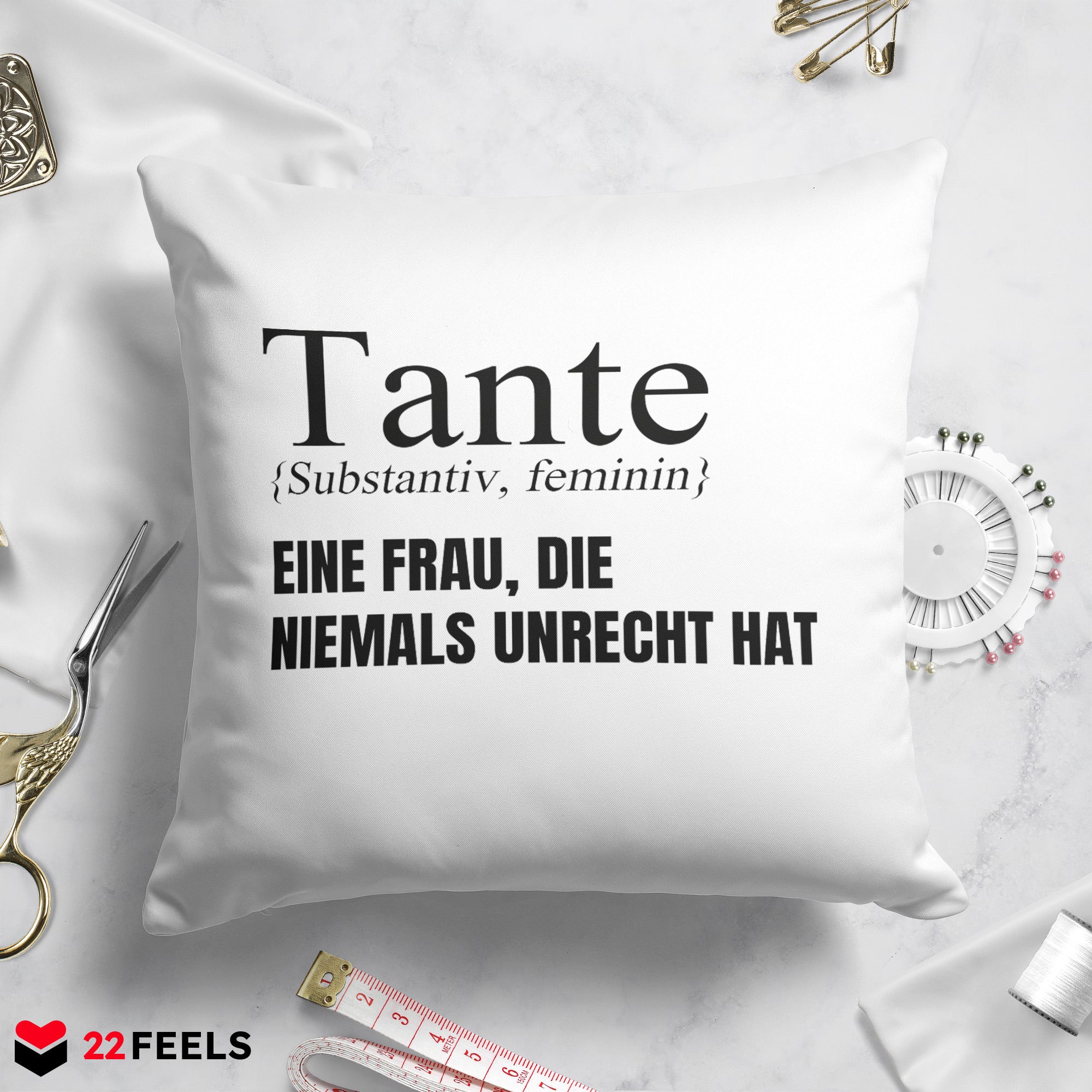 22Feels® Tante Geschenk - Kissen mit Spruch (Weiss 40x40cm)-Kissen Weiss 40x40-22Feels