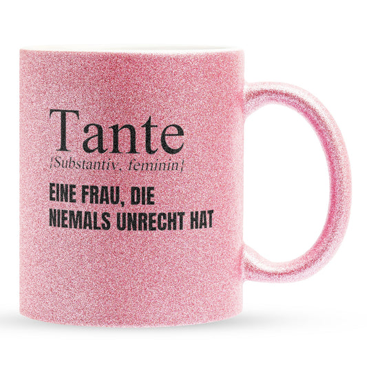 22Feels® Tante Geschenk - Glitzertasse mit Spruch (Pink, 320ml)-Glitzertasse Pink 320ml-22Feels