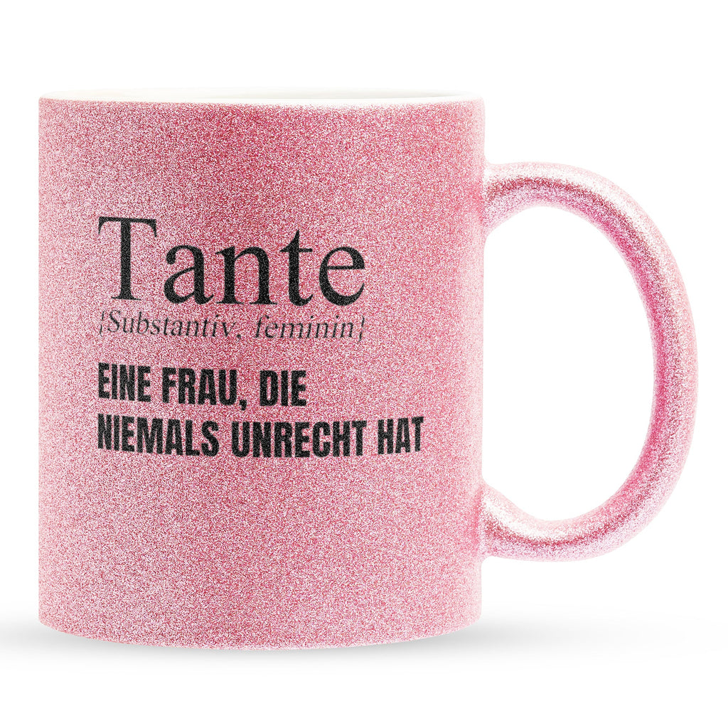 22Feels® Tante Geschenk - Glitzertasse mit Spruch (Pink, 320ml)-Glitzertasse Pink 320ml-22Feels