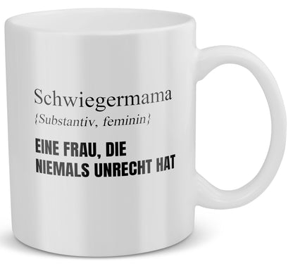 22Feels® Schwiegermutter Geschenk - Tasse mit Spruch: Definition - Eine Frau, die niemals unrecht hat (Weiss, 320ml)-Weisse Tasse 320ml-22Feels