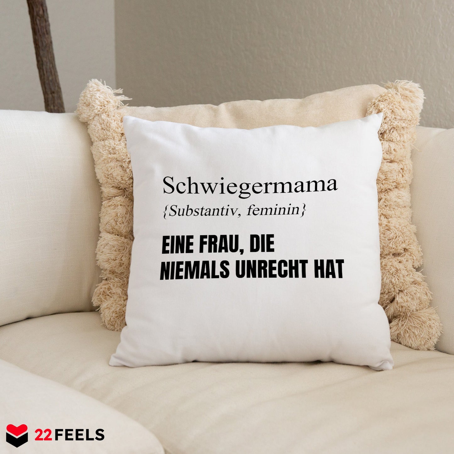 22Feels® Schwiegermama Geschenk - Kissen mit Spruch (Weiss 40x40cm)-Kissen Weiss 40x40-22Feels