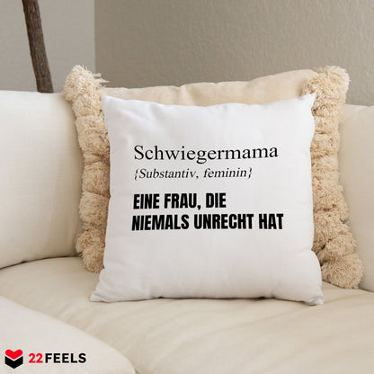 22Feels® Schwiegermama Geschenk - Kissen mit Spruch (Weiss 40x40cm)-Kissen Weiss 40x40-22Feels