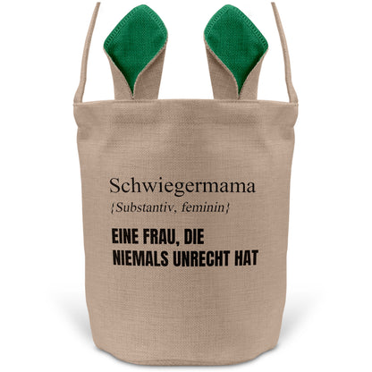 22Feels® Schwiegermama Schwiegereltern Osterkorb mit Henkel Ostergeschenk Tragetasche Ostern Deko Osternest Körbchen Hasenohren (Beige/Grün)-Ostern Tragetasche-22Feels