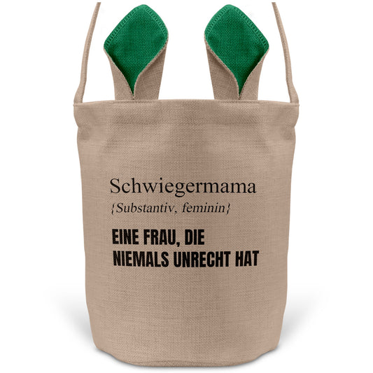 22Feels® Schwiegermama Schwiegereltern Osterkorb mit Henkel Ostergeschenk Tragetasche Ostern Deko Osternest Körbchen Hasenohren (Beige/Grün)-Ostern Tragetasche-22Feels