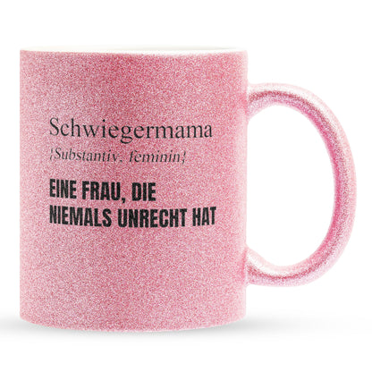 22Feels® Schwiegermama Geschenk - Glitzertasse mit Spruch (Pink, 320ml)-Glitzertasse Pink 320ml-22Feels