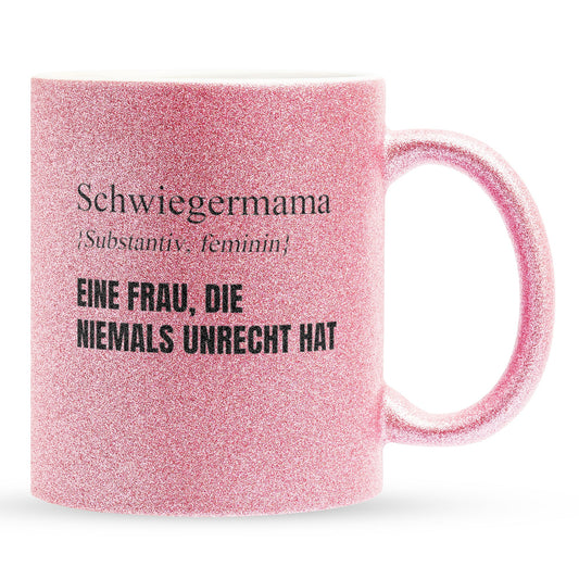 22Feels® Schwiegermama Geschenk - Glitzertasse mit Spruch (Pink, 320ml)-Glitzertasse Pink 320ml-22Feels