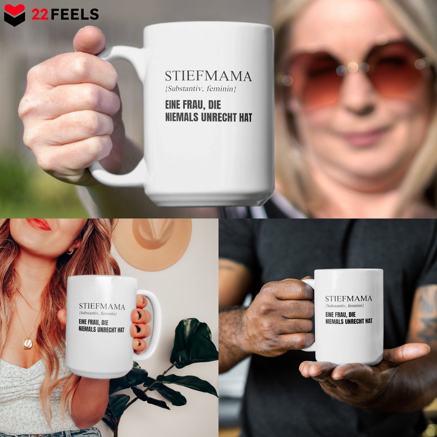 22Feels® Stiefmama Geschenk - XL Tasse mit Spruch (Weiss, 440ml)-Weisse XL Tasse 440ml-22Feels