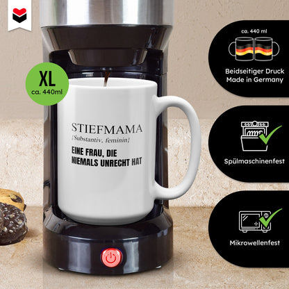22Feels® Stiefmama Geschenk - XL Tasse mit Spruch (Weiss, 440ml)-Weisse XL Tasse 440ml-22Feels