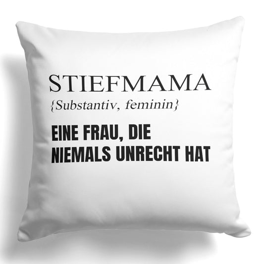 22Feels® Stiefmama Geschenk - Kissen mit Spruch (Weiss 40x40cm)-Kissen Weiss 40x40-22Feels