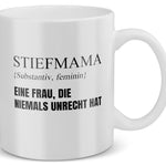 22Feels® Geschenk für Stiefmamas - Tasse mit Spruch: Definition - Eine Frau, die niemals unrecht hat (Weiss, 320ml)-Weisse Tasse 320ml-22Feels