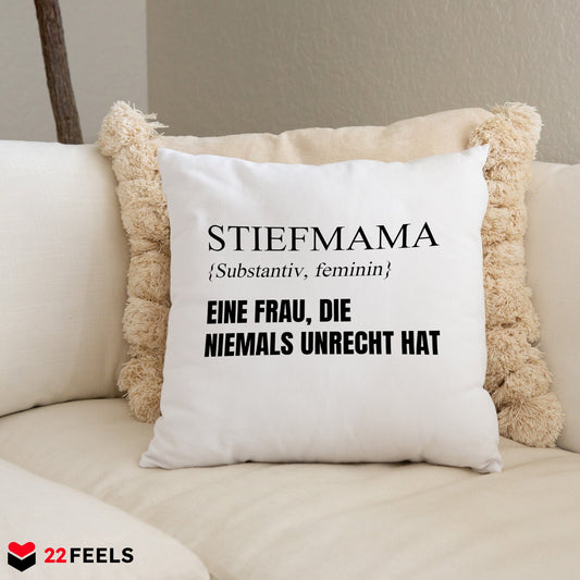 22Feels® Stiefmama Geschenk - Kissen mit Spruch (Weiss 40x40cm)-Kissen Weiss 40x40-22Feels