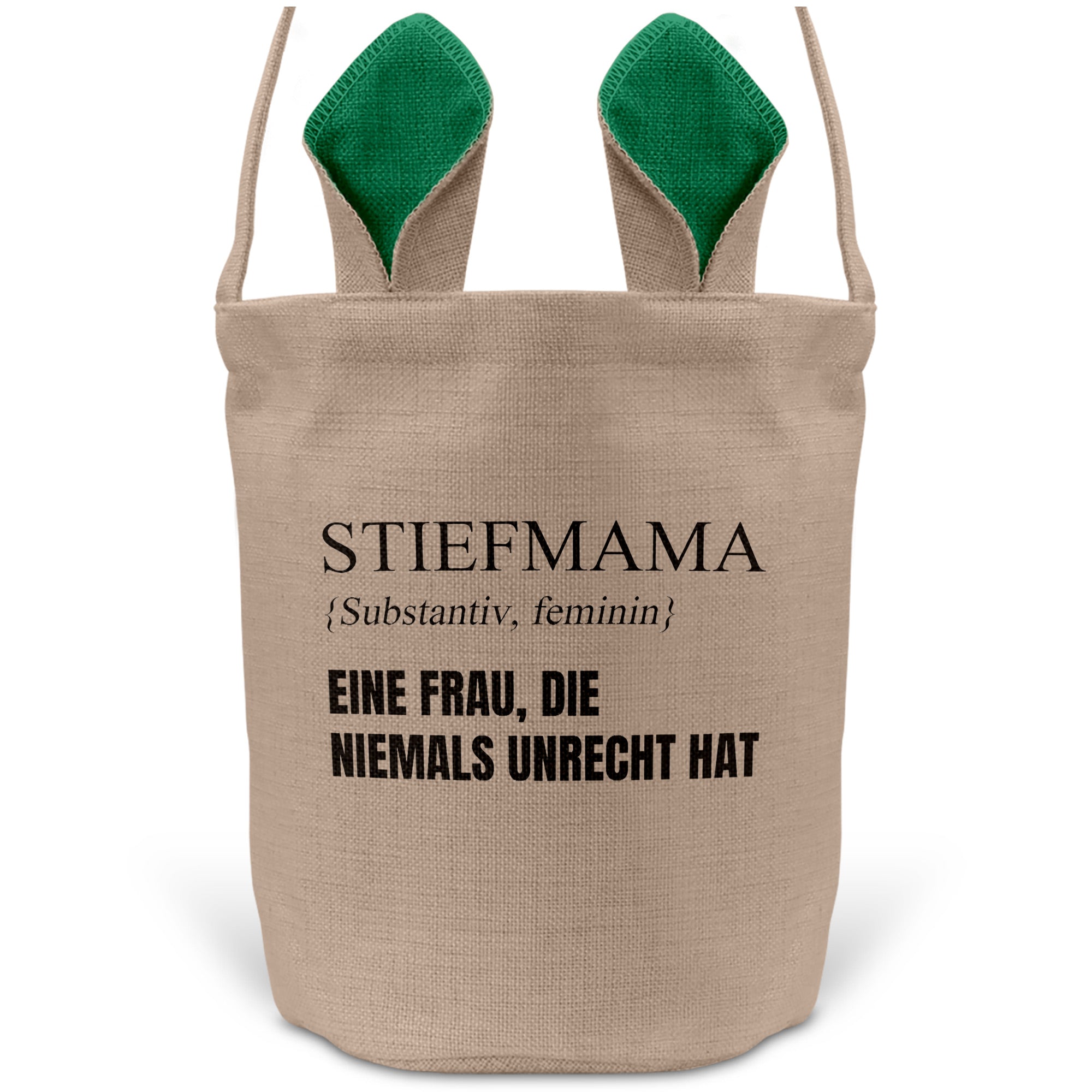 22Feels® Stiefmama Stiefmutter Osterkorb mit Henkel Ostergeschenk Tragetasche Ostern Deko Osternest Körbchen Hasenohren (Beige/Grün)-Ostern Tragetasche-22Feels