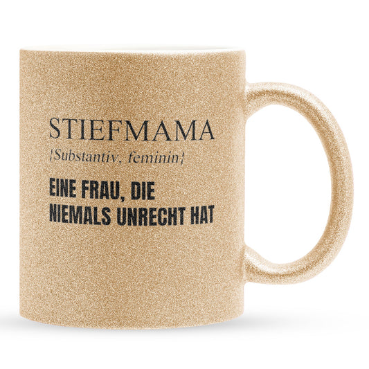 22Feels® Stiefmama Geschenk - Glitzertasse mit Spruch (Gold, 320ml)-Glitzertasse Gold 320ml-22Feels