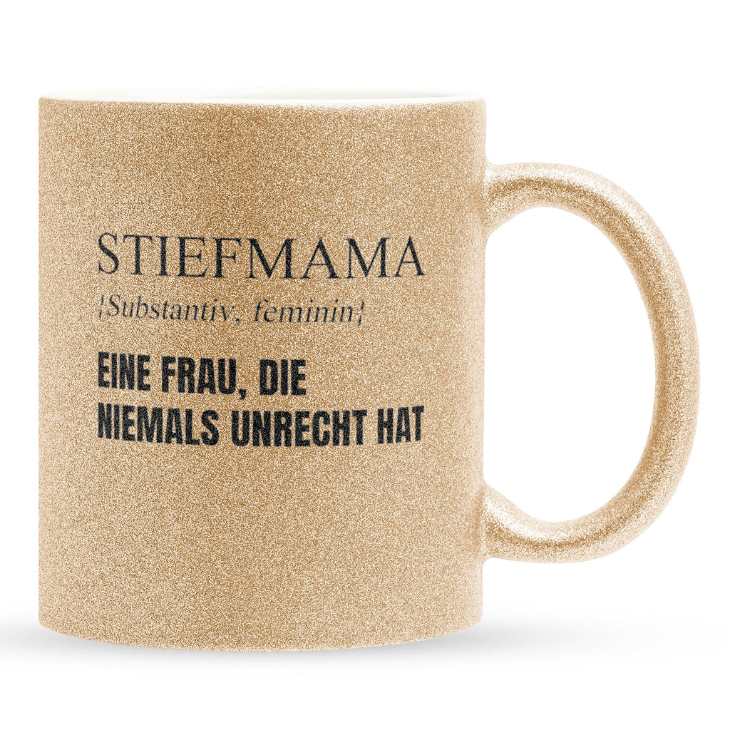 22Feels® Stiefmama Geschenk - Glitzertasse mit Spruch (Gold, 320ml)-Glitzertasse Gold 320ml-22Feels