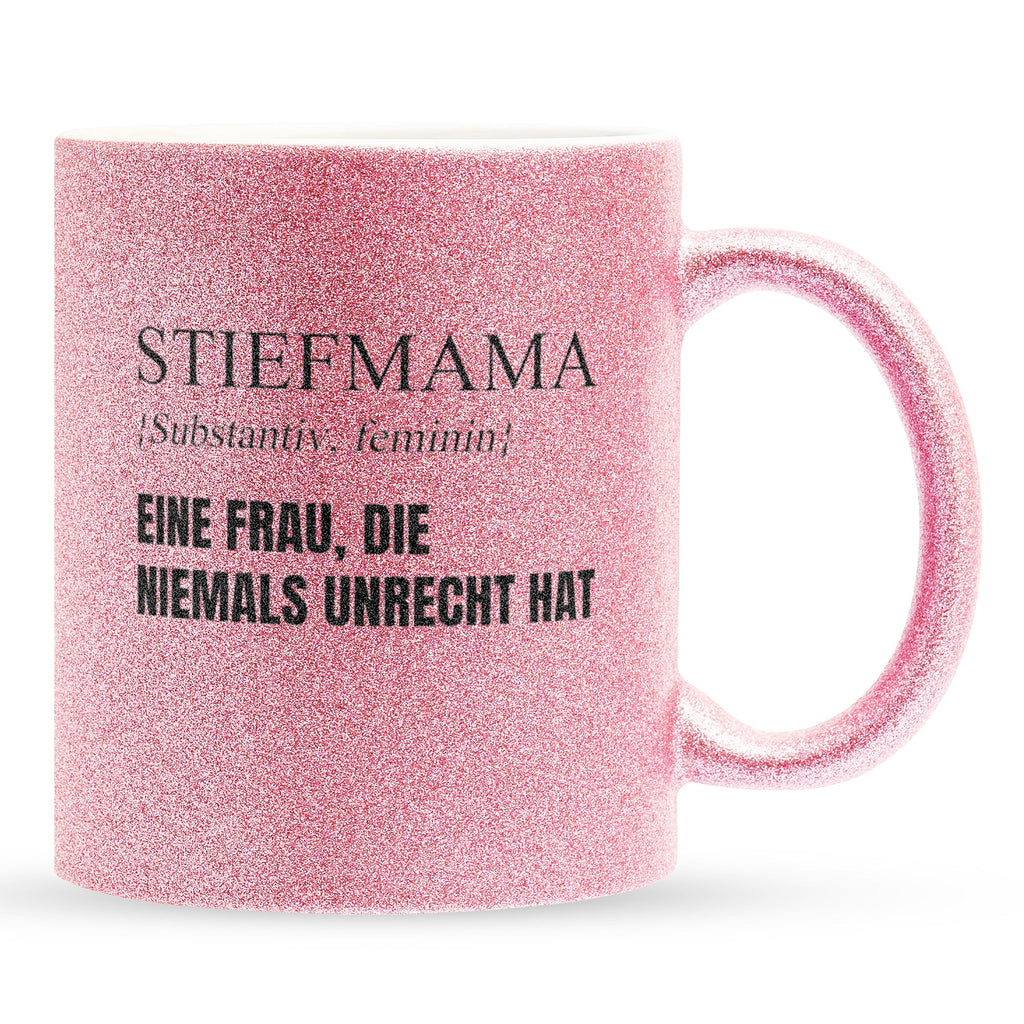 22Feels® Stiefmama Geschenk - Glitzertasse mit Spruch (Pink, 320ml)-Glitzertasse Pink 320ml-22Feels