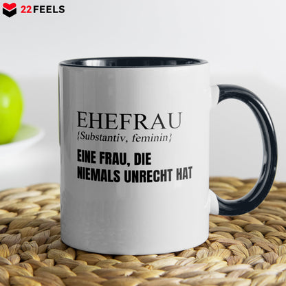 22Feels® Ehefrau Geschenk zum Hochzeitstag, Valentinstag etc. - Tasse mit Spruch (Weiss-Schwarz, 320ml)-TwoTone Tasse Weiss-Schwarz 320ml-22Feels