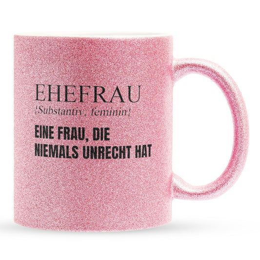 22Feels® Ehefrau Geschenk zum Hochzeitstag, Valentinstag etc. - Glitzertasse mit Spruch (Pink, 320ml)-Glitzertasse Pink 320ml-22Feels