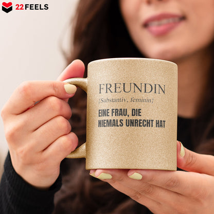 22Feels® Freundin Geschenk zum Jahrestag, Valentinstag etc. - Glitzertasse mit Spruch (Gold, 320ml)-Glitzertasse Gold 320ml-22Feels